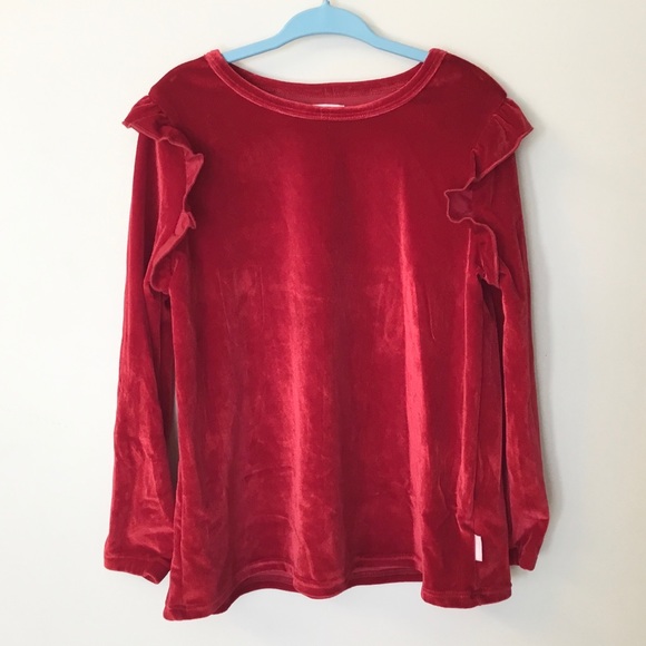 BCBGirls | Shirts & Tops | Nwot Bcbg Girls Red Velvet Ruffle Sleeve Top ...